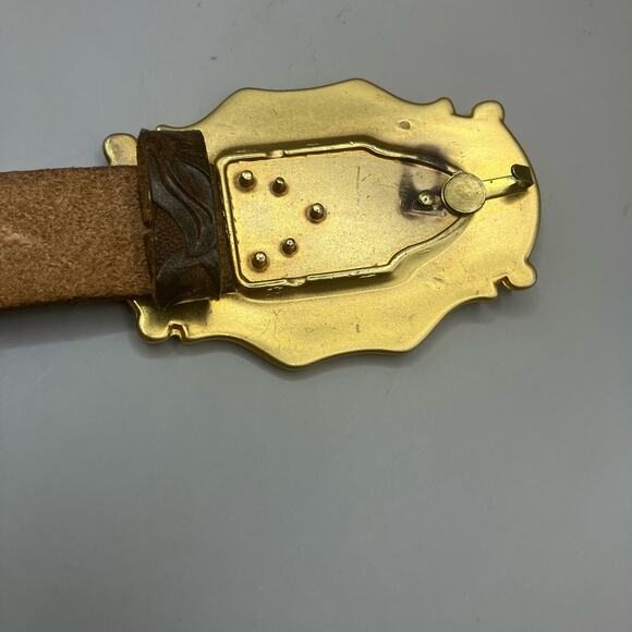 VTG Streets Ahead Belt M Rhinestone Tooled Leather Multicolor Western Artsy 90s - Picture 9 of 10